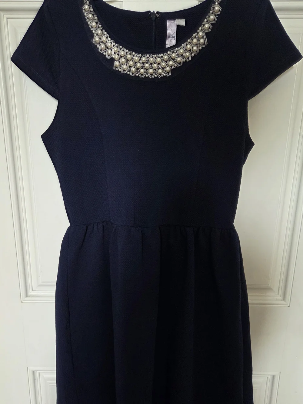 Girls Navy Dress with Embellished Necklace Collar